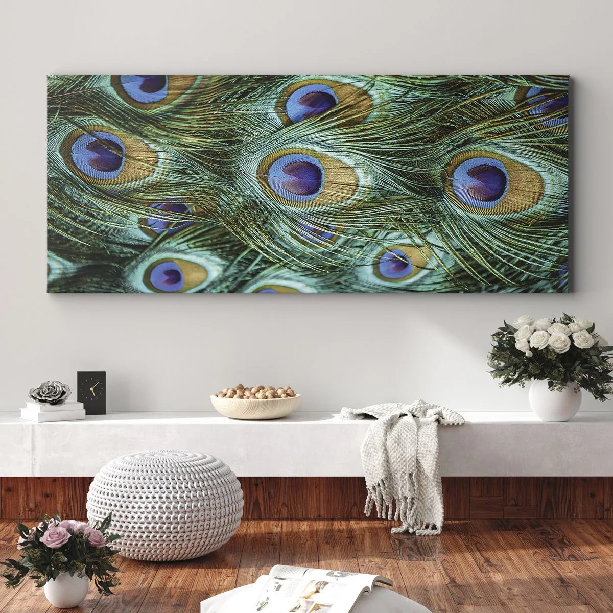 Cuadro sobre lienzo - Impresión de Imagen - Mirada de pavo real - 100x40 cm
