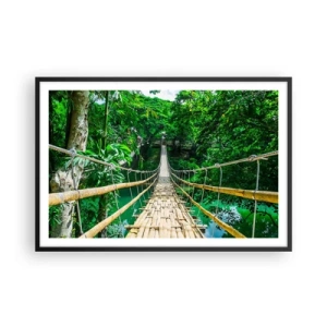 Póster en marco negro - Puente colgante sobre la vegetación - 91x61 cm