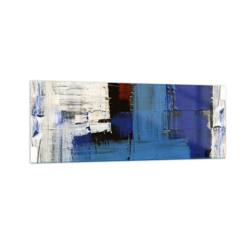 Cuadro sobre vidrio - Impresiones sobre Vidrio - Composición abstracta en tonos azules y blancos. - 140x50cm - El secreto del azul - Decoración de pared moderna para salón y dormitorio ARTTOR