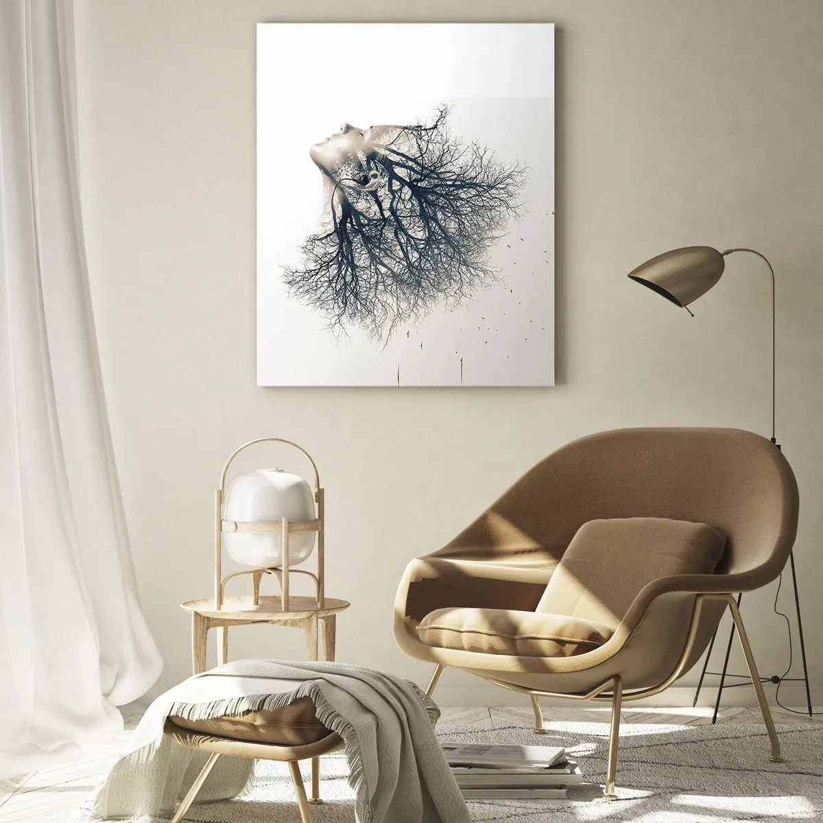 Cuadro sobre vidrio - Impresiones sobre Vidrio - Silueta creativa de una mujer y árboles. - 70x100cm - Escuchando el susurro de un árbol - Decoración de pared moderna para salón y dormitorio ARTTOR