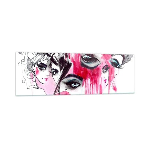 Cuadro sobre vidrio - Impresiones sobre Vidrio - Rostro abstracto en tonos rosa y negro. - 160x50cm - Ojos abstractos - Decoración de pared moderna para salón y dormitorio ARTTOR