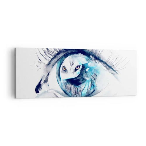 Cuadro sobre lienzo - Impresión de Imagen - Un ojo con la imagen de un búho en tonos de acuarela azul. - 140x50cm - Ojo con la naturaleza - Decoración de pared moderna para salón y dormitorio ARTTOR