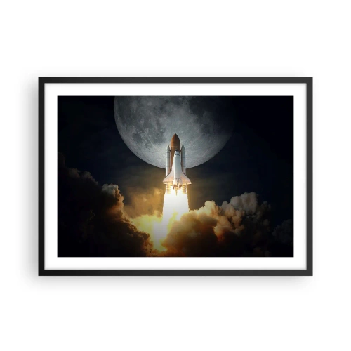 Póster en marco negro - Un cohete despegando con el telón de fondo de una luna llena rodeada de nubes dinámicas. - 70x50cm - El comienzo de una aventura sobrenatural - Decoración de pared moderna para salón y dormitorio ARTTOR