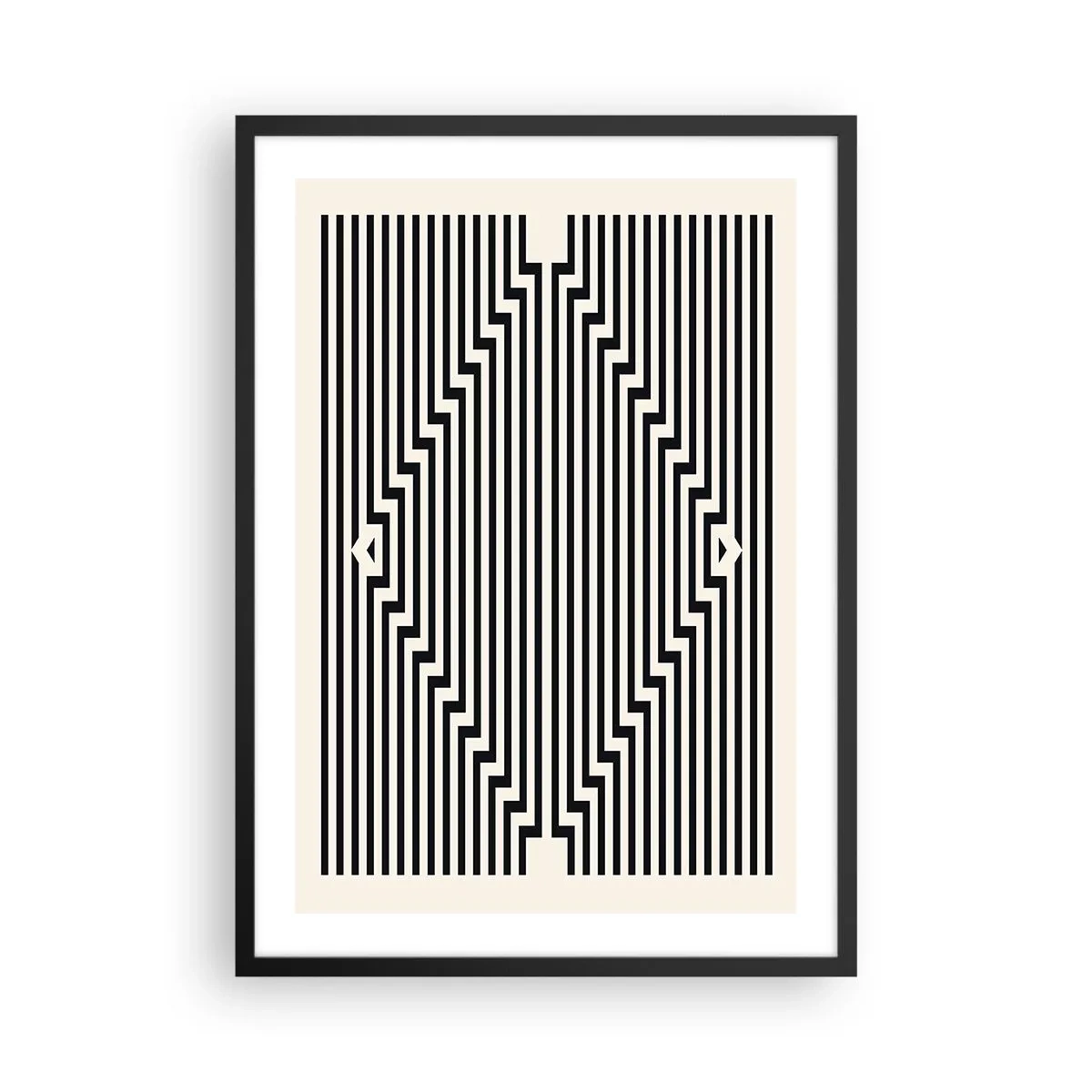 Póster en marco negro - Líneas blancas y negras que crean una ilusión óptica. - 50x70cm - Ilusión geométrica - Decoración de pared moderna para salón y dormitorio ARTTOR