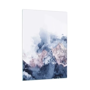 Cuadro sobre vidrio - Impresiones sobre Vidrio - Montañas de acuarela en tonos pastel de azul y rosa. - 50x70cm - El techo del mundo - Decoración de pared moderna para salón y dormitorio ARTTOR