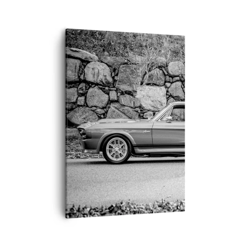 Cuadro sobre lienzo - Impresión de Imagen - Fotografía en blanco y negro de un coche clásico. - 50x70cm - Una leyenda de los años 60 - Decoración de pared moderna para salón y dormitorio ARTTOR