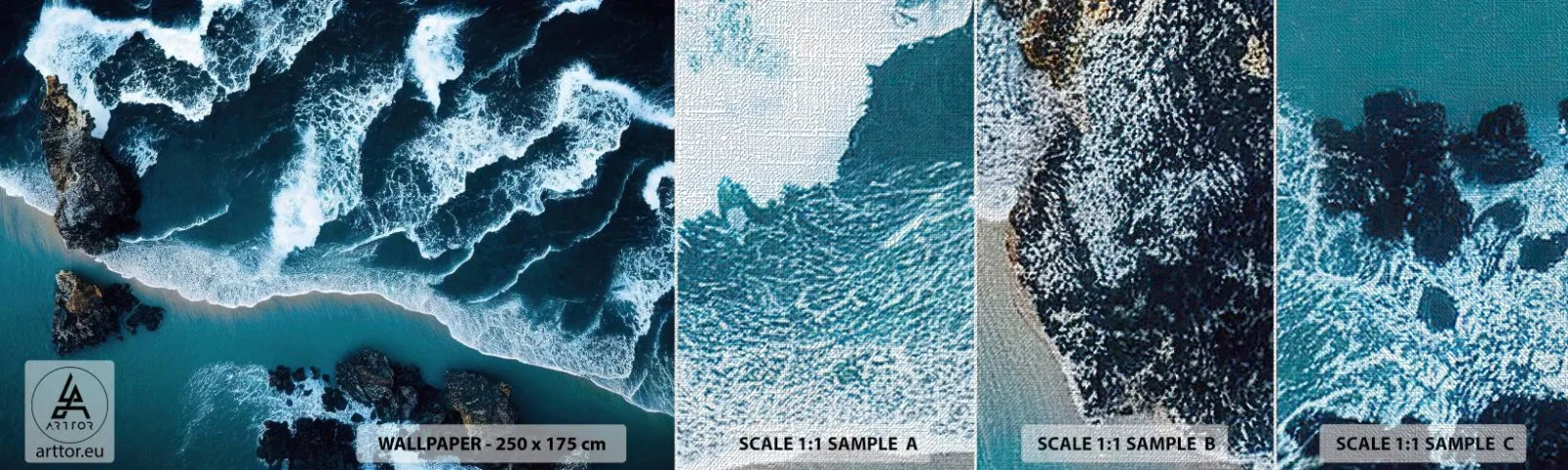 Muestra de fotomural Premium Canvas - Rodeadas por las olas - Acantilado, Mar, Naturaleza - 100x30 cm