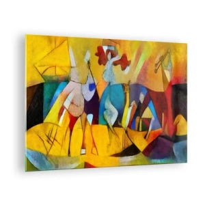 Cuadro sobre vidrio - Impresiones sobre Vidrio - Abstracción colorida con figuras y formas geométricas. - 70x50cm - Sol - vida - alegría - Decoración de pared moderna para salón y dormitorio ARTTOR