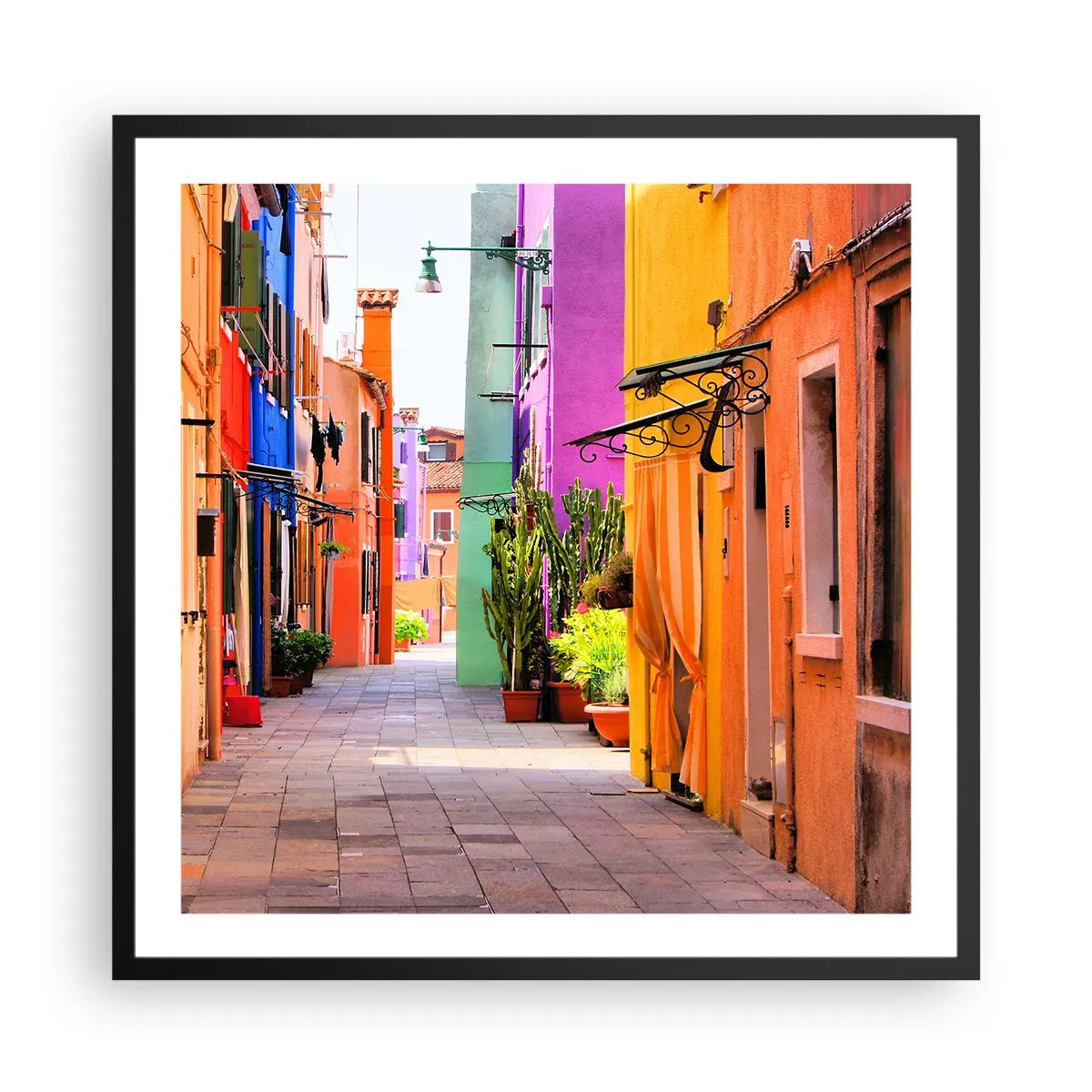 Póster en marco negro - El callejón arco iris - 60x60 cm