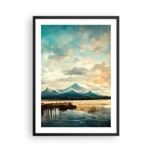 Póster en marco negro - Pintoresco paisaje de montaña al atardecer - 50x70cm - Bajo la protección del cielo - Decoración de pared moderna para salón y dormitorio ARTTOR