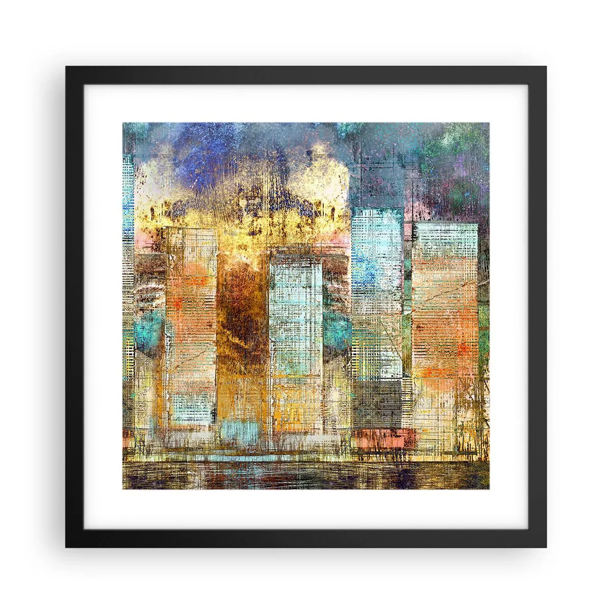 Póster en marco negro - Metrópolis soleada - 40x40 cm