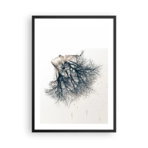 Póster en marco negro - Un rostro de mujer con ramas que forman cabello en un estilo surrealista. - 50x70cm - Escuchando el susurro de un árbol - Decoración de pared moderna para salón y dormitorio ARTTOR