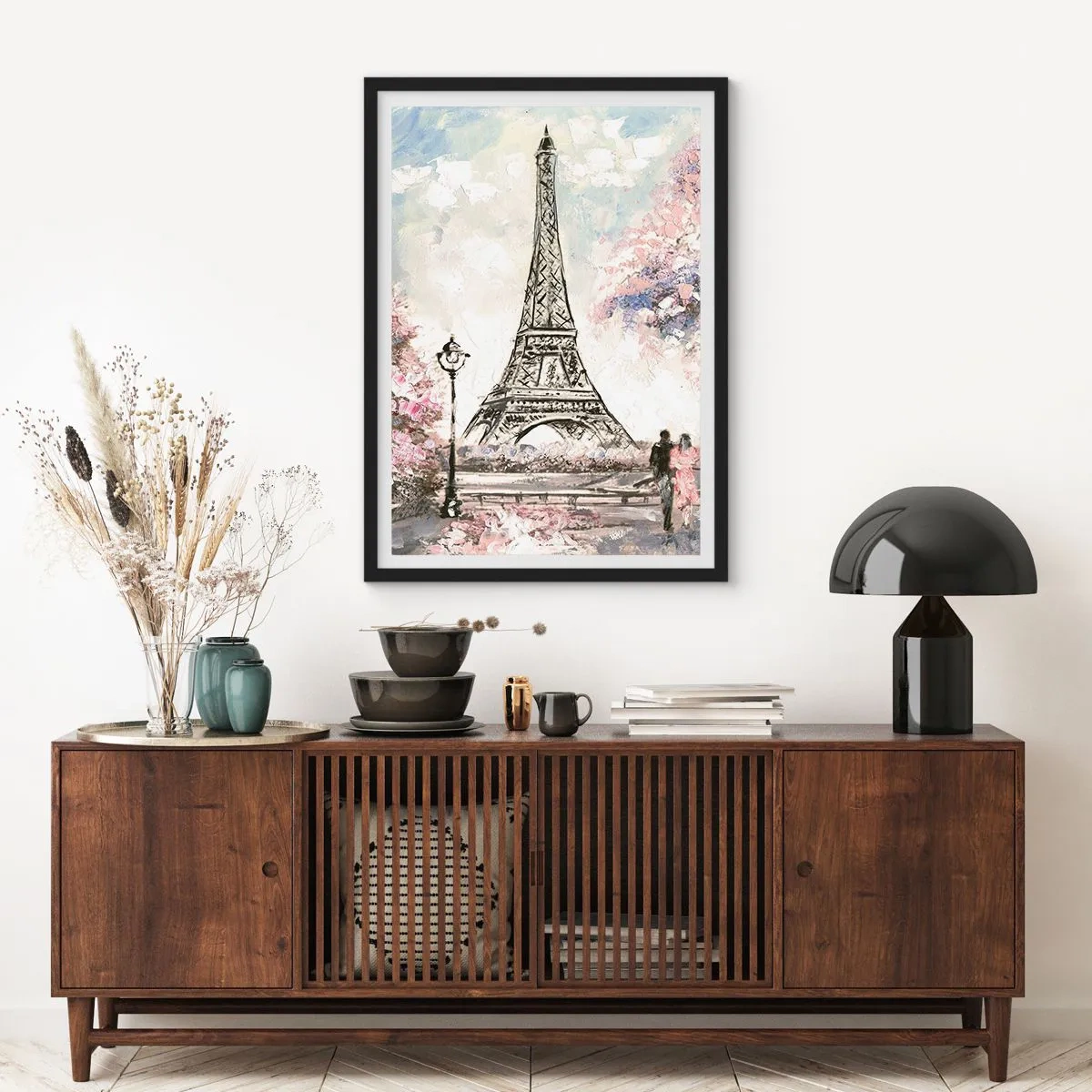 Póster en marco negro - Un paseo por París en abril - 70x100 cm
