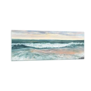 Cuadro sobre vidrio - Impresiones sobre Vidrio - Olas del mar contra un cielo nublado al atardecer - 140x50cm - Aquí suavizarás tu alma - Decoración de pared moderna para salón y dormitorio ARTTOR