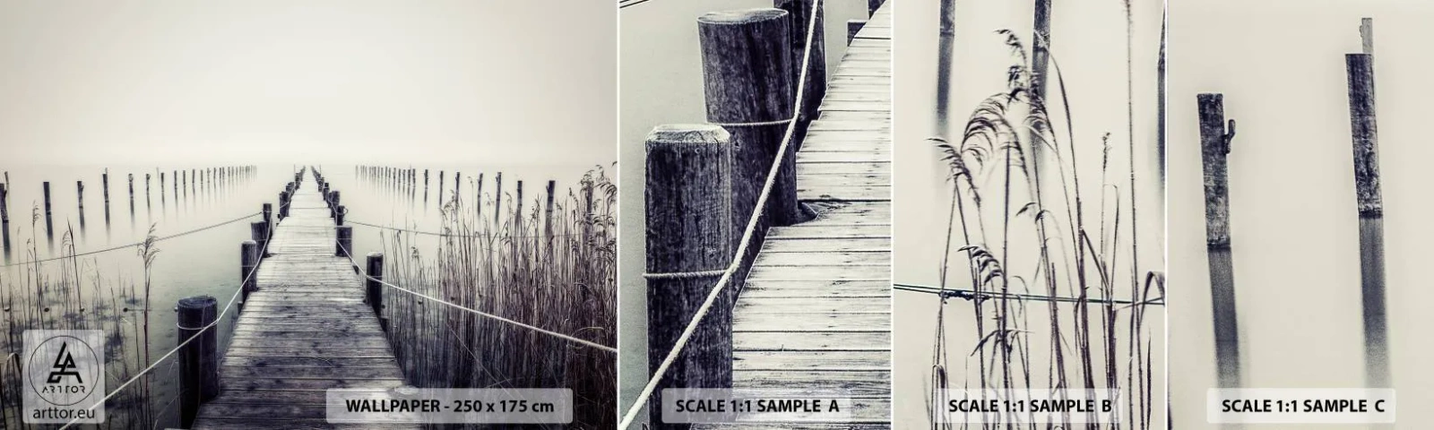 Muestra De Fotomural Standard Eco - Sumergirse en la paz - Puente, Lago, Silencio - 100x30 cm