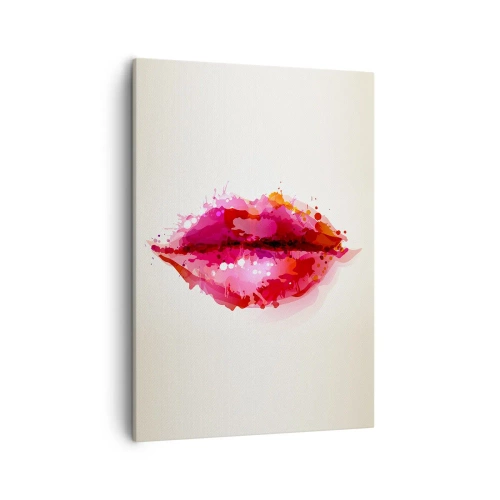 Cuadro sobre lienzo - Impresión de Imagen - Motivo abstracto de labios en tonos rosa y rojo. - 50x70cm - Un tono más rojo - Decoración de pared moderna para salón y dormitorio ARTTOR