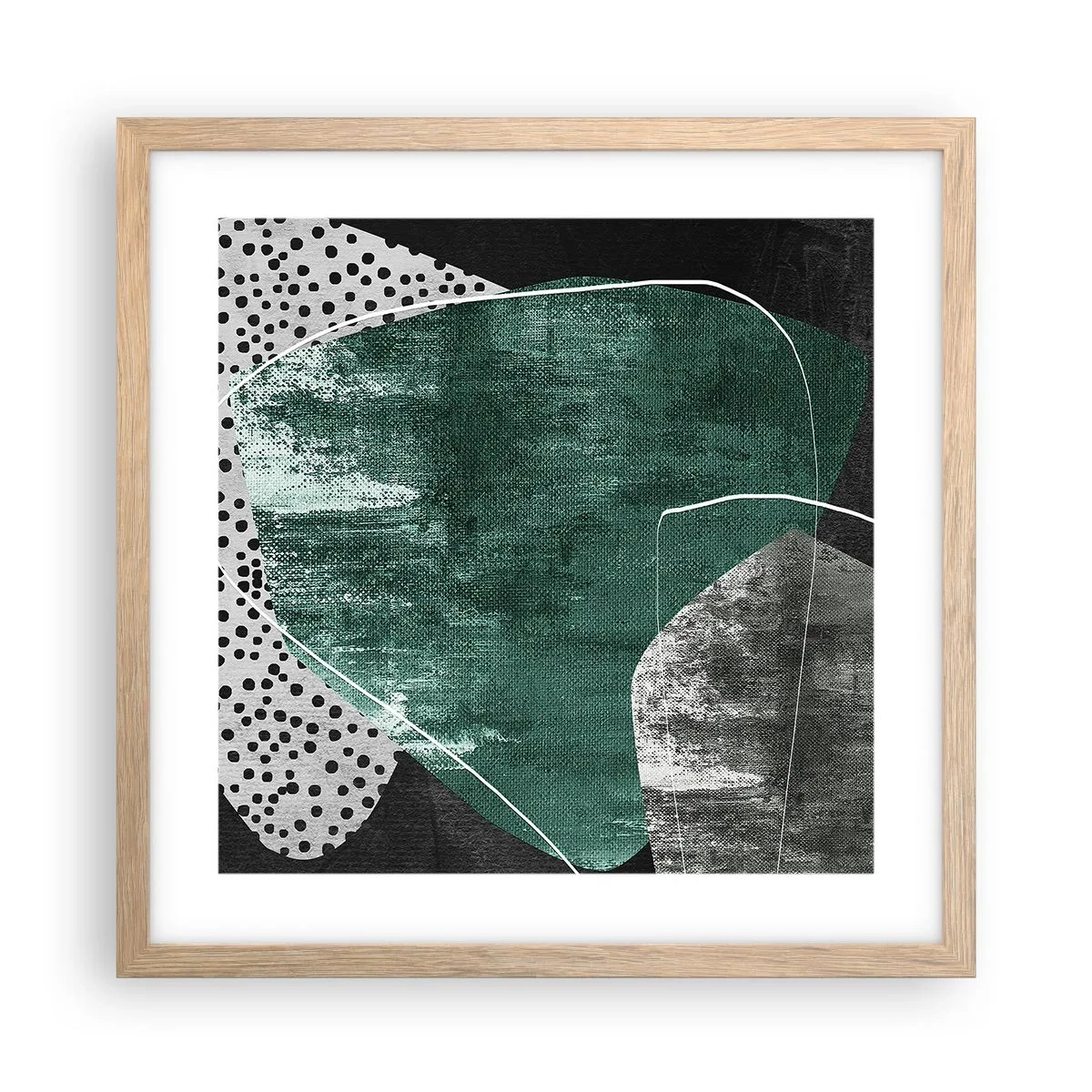 Póster en marco roble claro - Abstracción colorista con un copo de oro - 40x40 cm