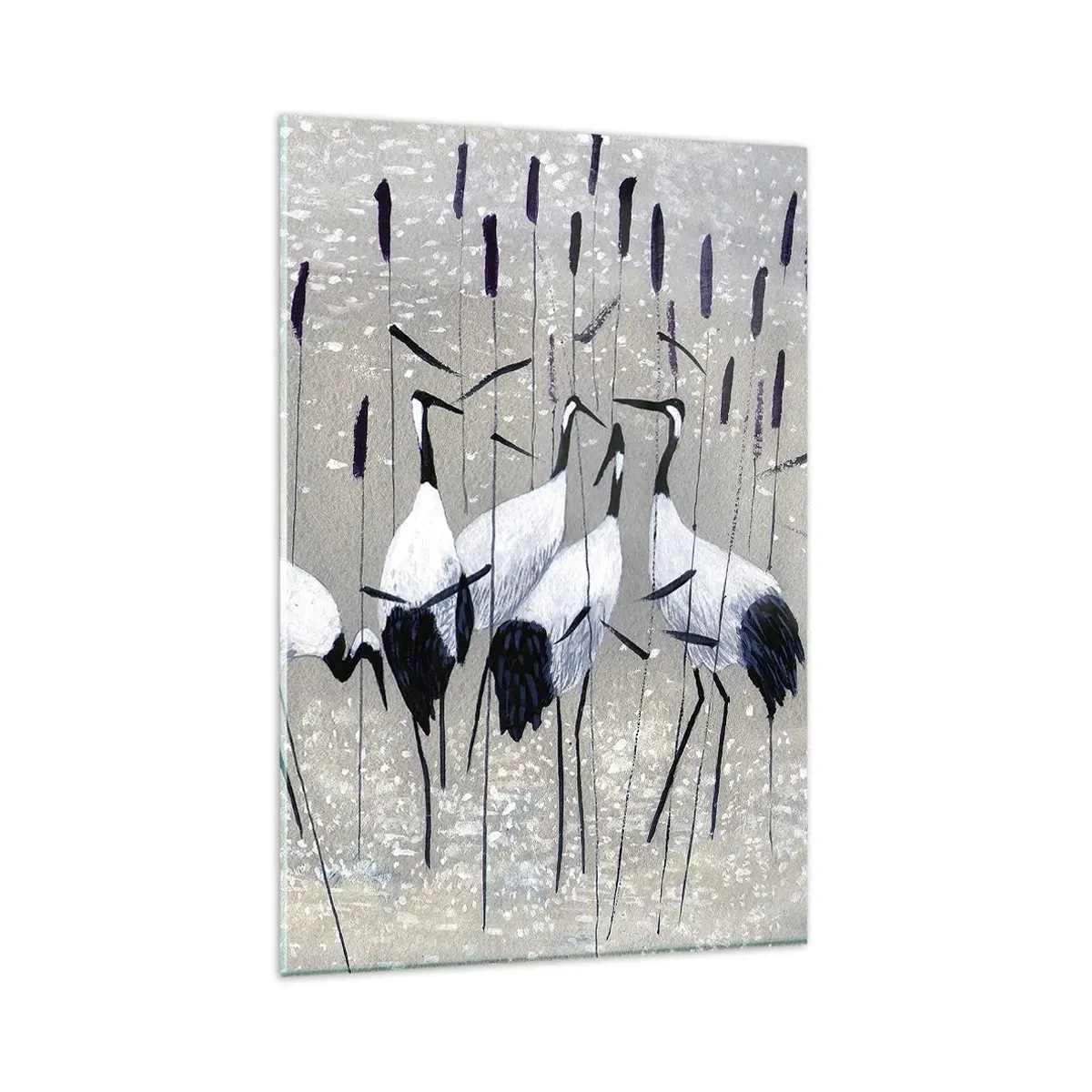 Cuadro sobre vidrio - Impresiones sobre Vidrio - Garzas en la hierba contra un fondo tranquilo - 80x120cm - Entre los suyos - Decoración de pared moderna para salón y dormitorio ARTTOR