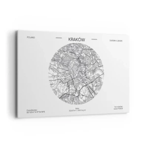 Cuadro sobre lienzo - Impresión de Imagen - Un mapa de Cracovia en estilo minimalista - 120x80cm - Anatomía de Cracovia - Decoración de pared moderna para salón y dormitorio ARTTOR