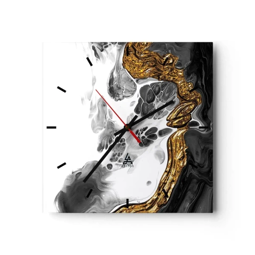 Reloj de pared - Reloj de vidrio - Una composición abstracta con acentos dorados y negros. - 30x30cm - Composición orgánica - Decoración de pared moderna para salón y dormitorio ARTTOR