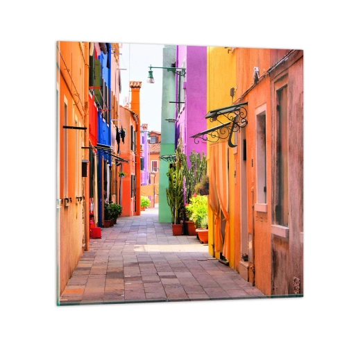 Cuadro sobre vidrio - Impresiones sobre Vidrio - El callejón arco iris - 70x70 cm