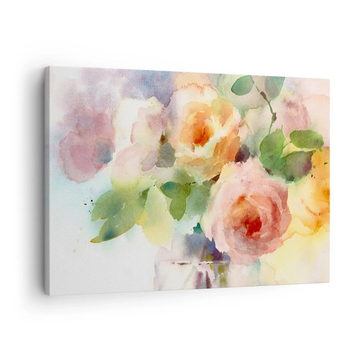 Cuadro sobre lienzo - Impresión de Imagen - Delicadas rosas estilo acuarela sobre un fondo claro. - 70x50cm - Delicado como una acuarela - Decoración de pared moderna para salón y dormitorio ARTTOR