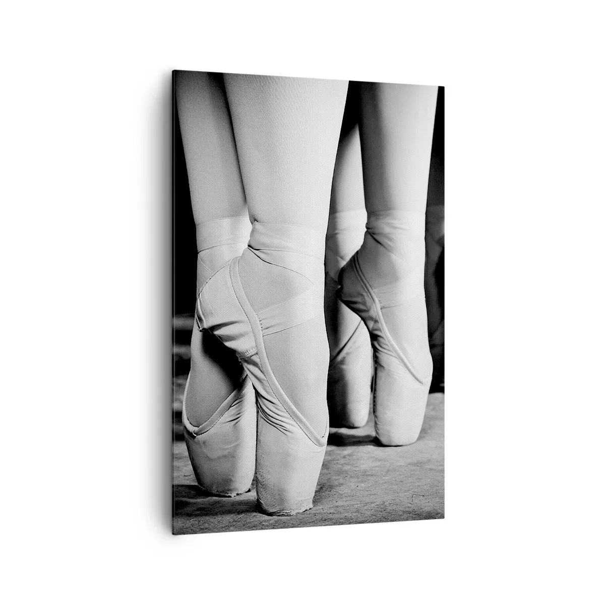 Cuadro sobre lienzo - Impresión de Imagen - Fotografía en blanco y negro de las zapatillas de ballet de una bailarina. - 80x120cm - En conjunto y al unísono - Decoración de pared moderna para salón y dormitorio ARTTOR