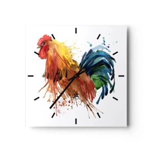 Reloj de pared - Reloj de vidrio - Gallo colorido en estilo acuarela - 30x30cm - Un manto real, un orgullo real - Decoración de pared moderna para salón y dormitorio ARTTOR