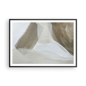 Póster en marco negro - Abstracción delicada en tonos beige y blanco. - 100x70cm - Ola de blanco - Decoración de pared moderna para salón y dormitorio ARTTOR