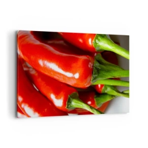 Cuadro sobre lienzo - Impresión de Imagen - Primer plano de chiles rojos con tallos verdes - 100x70cm - Jugoso, brillante, suave - Decoración de pared moderna para salón y dormitorio ARTTOR