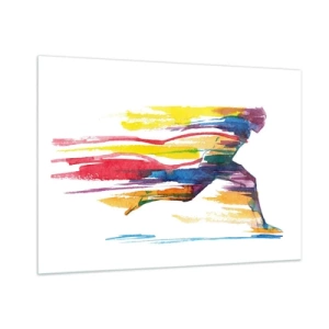 Cuadro sobre vidrio - Impresiones sobre Vidrio - Silueta abstracta de un corredor en colores dinámicos - 100x70cm - Corre a través del arco iris - Decoración de pared moderna para salón y dormitorio ARTTOR