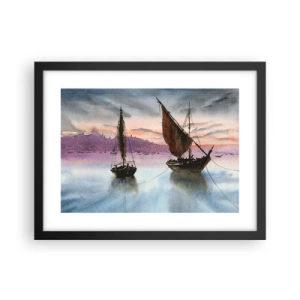 Póster en marco negro - Atardecer en el puerto - 40x30 cm