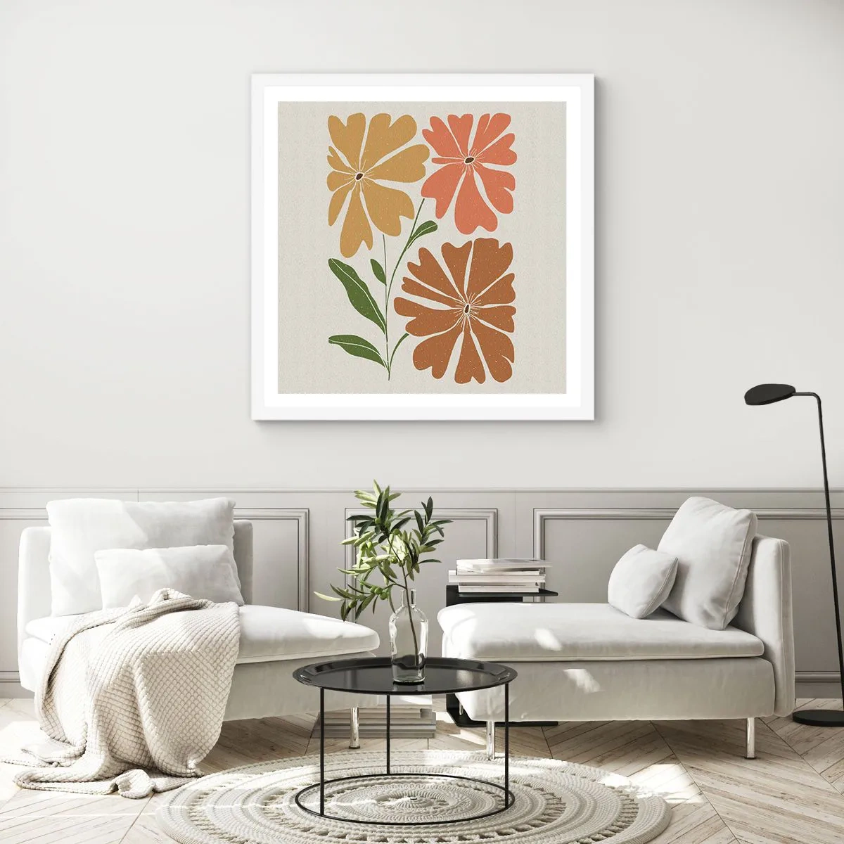 Póster en marco blanco - Naturaleza y geometría - 60x60 cm