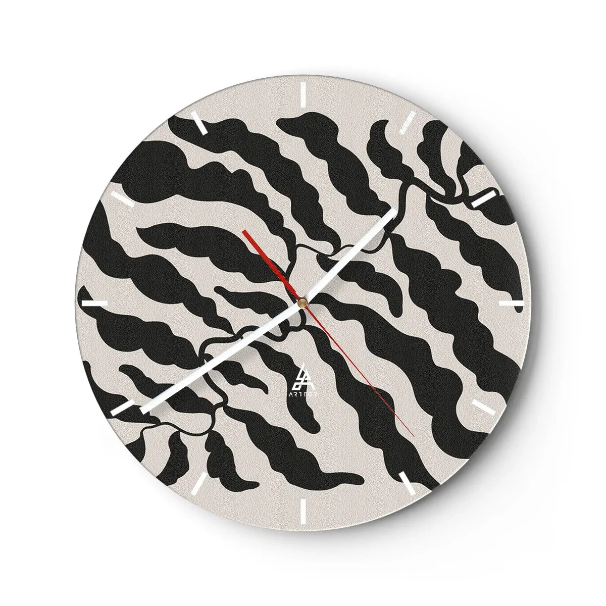 Reloj de pared - Reloj de vidrio - Formas orgánicas negras similares a hojas sobre un fondo claro - 30x30cm - La naturaleza de un cuadrado - Decoración de pared moderna para salón, cocina y dormitorio ARTTOR