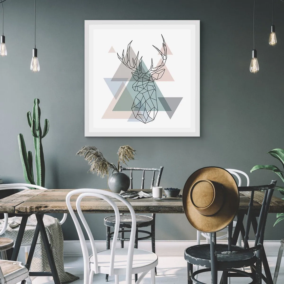 Póster en marco blanco - En un bosque geométrico - 60x60 cm