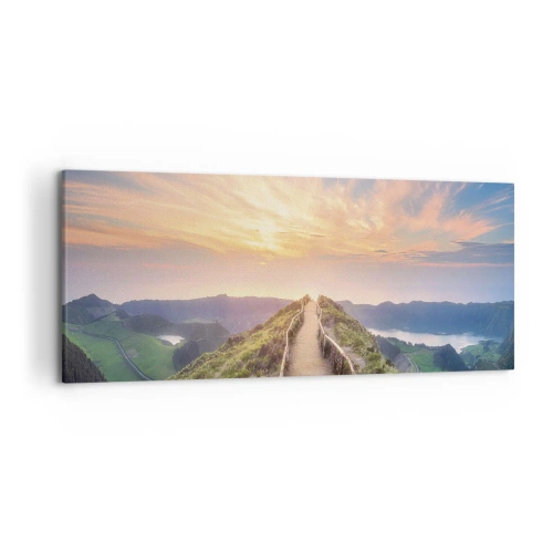Cuadro sobre lienzo - Impresión de Imagen - Un pintoresco sendero en una colina con vista al atardecer. - 120x50cm - Cerca del cielo - Decoración de pared moderna para salón y dormitorio ARTTOR