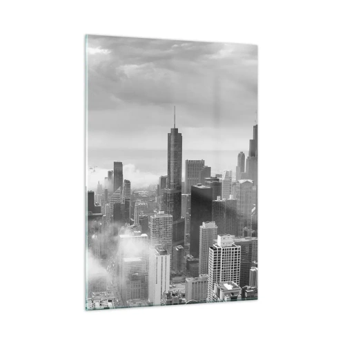 Cuadro sobre vidrio - Impresiones sobre Vidrio - Panorama de la ciudad con rascacielos en blanco y negro - 50x70cm - Paisaje americano - Decoración de pared moderna para salón y dormitorio ARTTOR