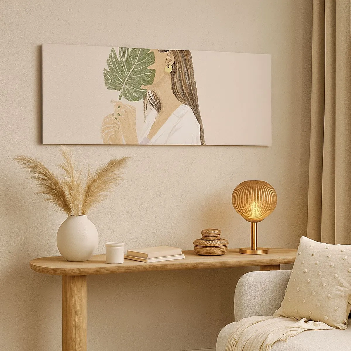 Cuadro sobre lienzo - Impresión de Imagen - Retrato misterioso con un abanico - 100x40 cm