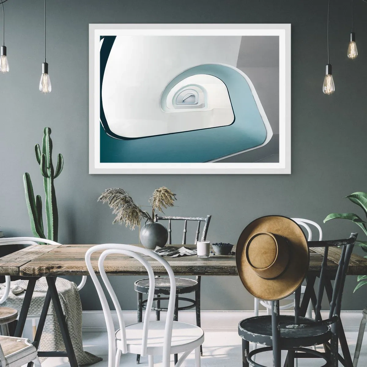 Póster en marco blanco - Espiral del río azul - 100x70 cm