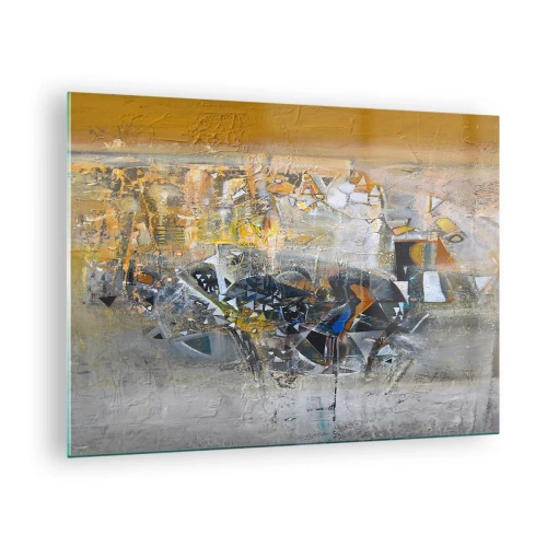 Cuadro sobre vidrio - Impresiones sobre Vidrio - Abstracción artística en oro, plata y gris. - 70x50cm - Todo se pondrá en su sitio - Decoración de pared moderna para salón y dormitorio ARTTOR