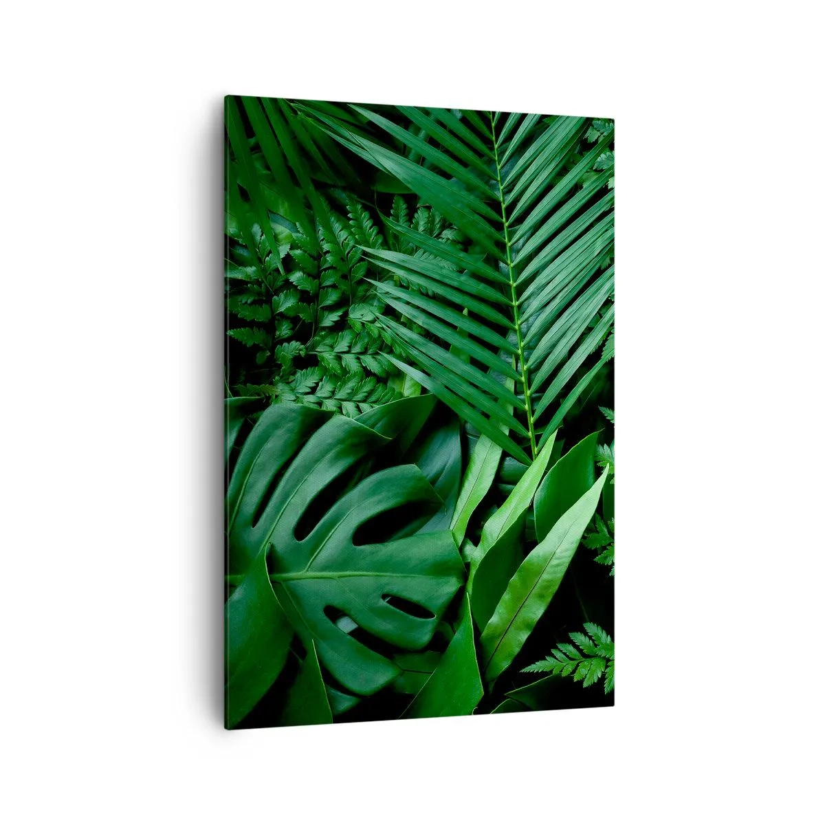 Cuadro sobre lienzo - Impresión de Imagen - Hojas tropicales verdes en una composición densa y natural. - 70x100cm - Abrazo verde - Decoración de pared moderna para salón y dormitorio ARTTOR
