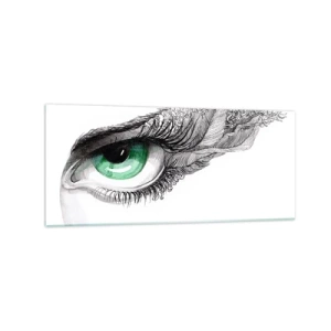 Cuadro sobre vidrio - Impresiones sobre Vidrio - Ojo artístico con iris verde y detalles de dibujo. - 120x50cm - Hermosa y lista para atacar - Decoración de pared moderna para salón y dormitorio ARTTOR
