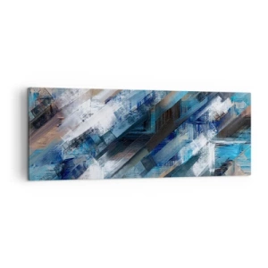 Cuadro sobre lienzo - Impresión de Imagen - Composición abstracta con líneas diagonales azules. - 140x50cm - En una inclinación azul - Decoración de pared moderna para salón y dormitorio ARTTOR