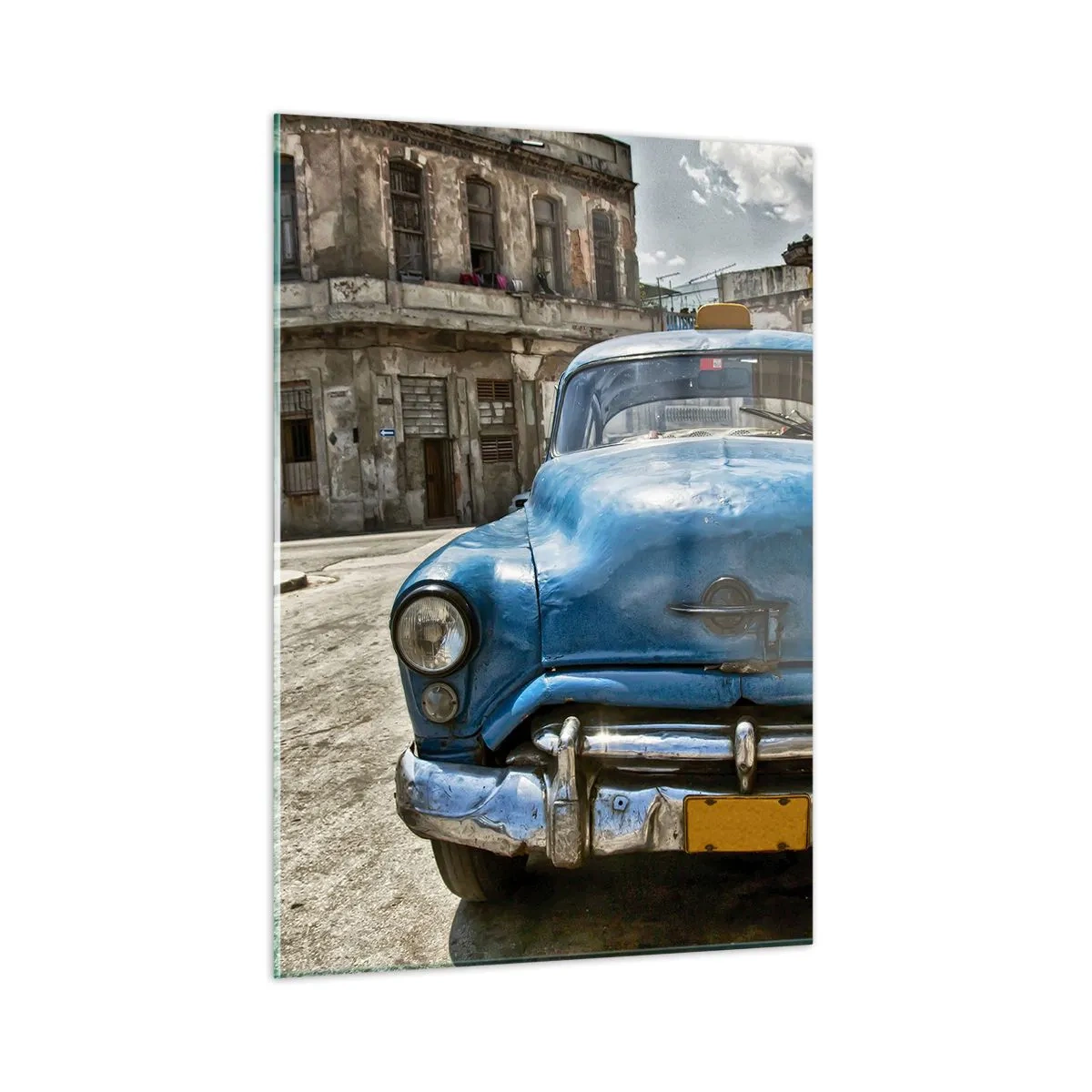 Cuadro sobre vidrio - Impresiones sobre Vidrio - Auto clásico cubano en las calles de La Habana - 50x70cm - Lo antiguo es hermoso - Decoración de pared moderna para salón y dormitorio ARTTOR