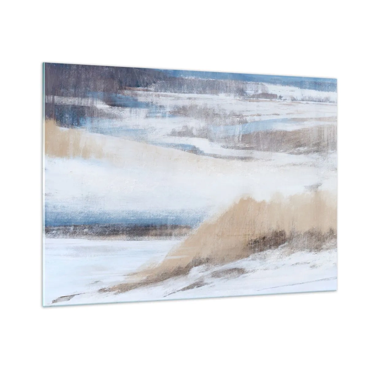 Cuadro sobre vidrio - Impresiones sobre Vidrio - Una delicada abstracción en tonos fríos beige y azul. - 100x70cm - Composición invernal - Decoración de pared moderna para salón y dormitorio ARTTOR