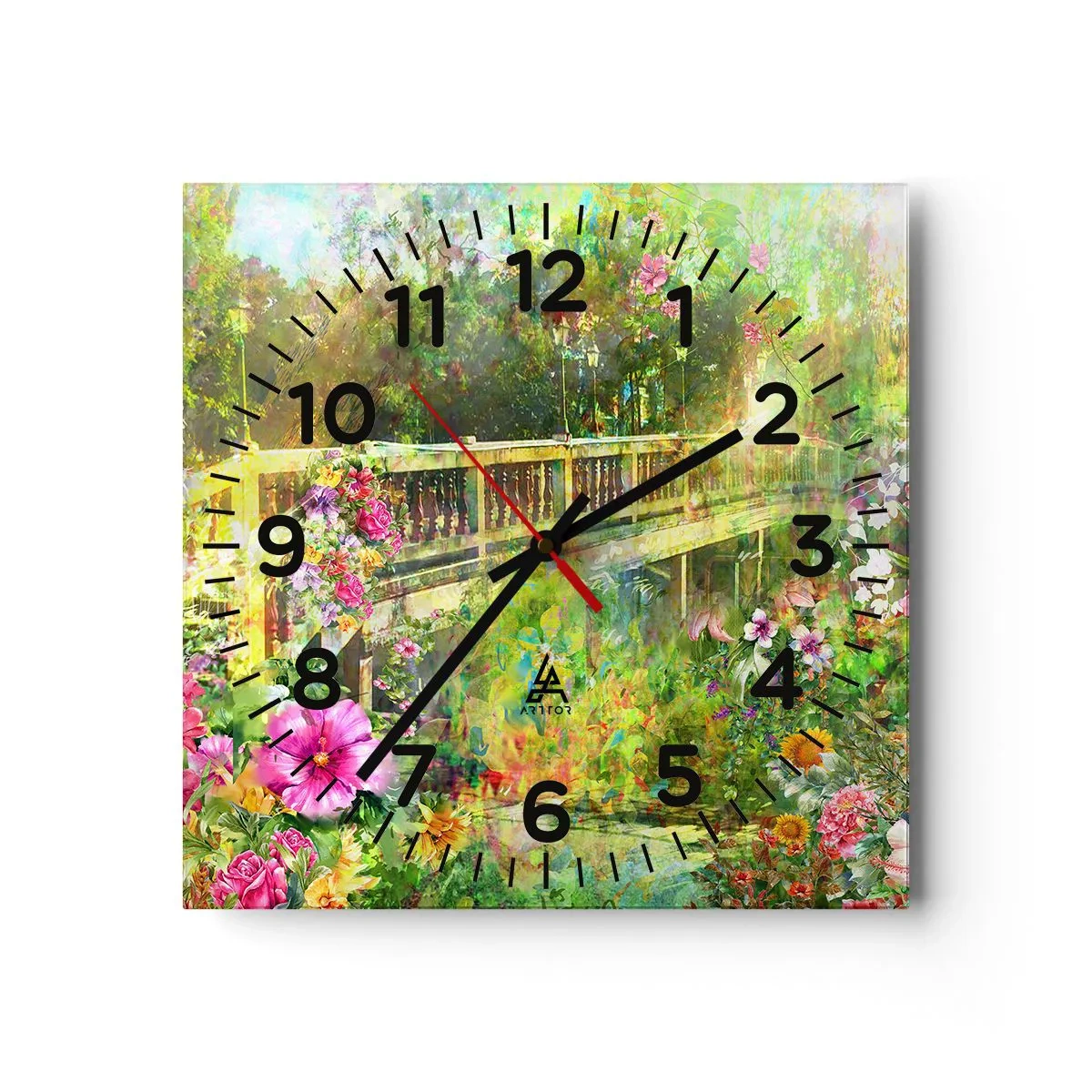 Reloj de pared - Reloj de vidrio - Un puente de suspiros de primavera - 30x30 cm