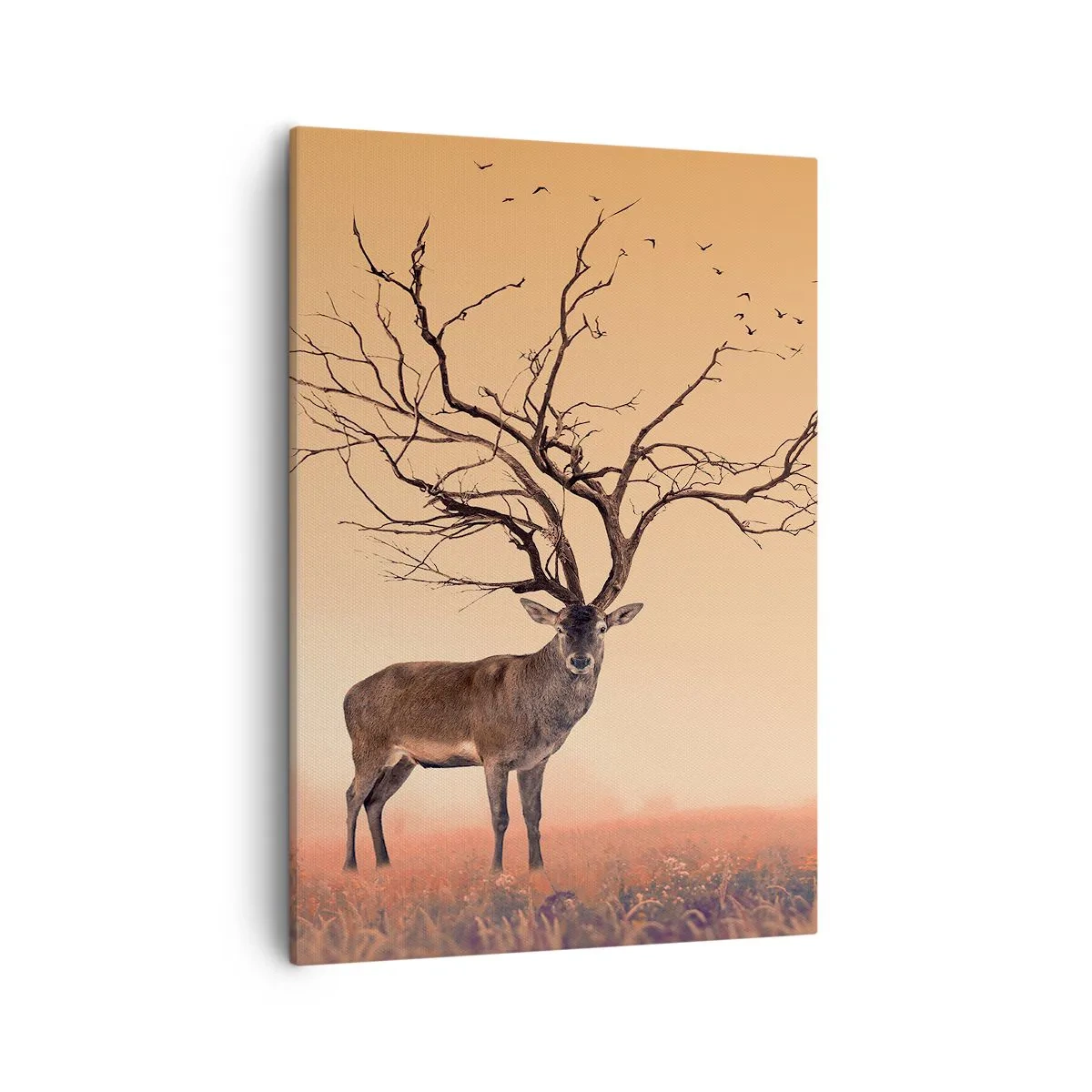 Cuadro sobre lienzo - Impresión de Imagen - Un elegante gráfico de ciervo con ramas en lugar de astas. - 50x70cm - El eterno espíritu del bosque - Decoración de pared moderna para salón y dormitorio ARTTOR