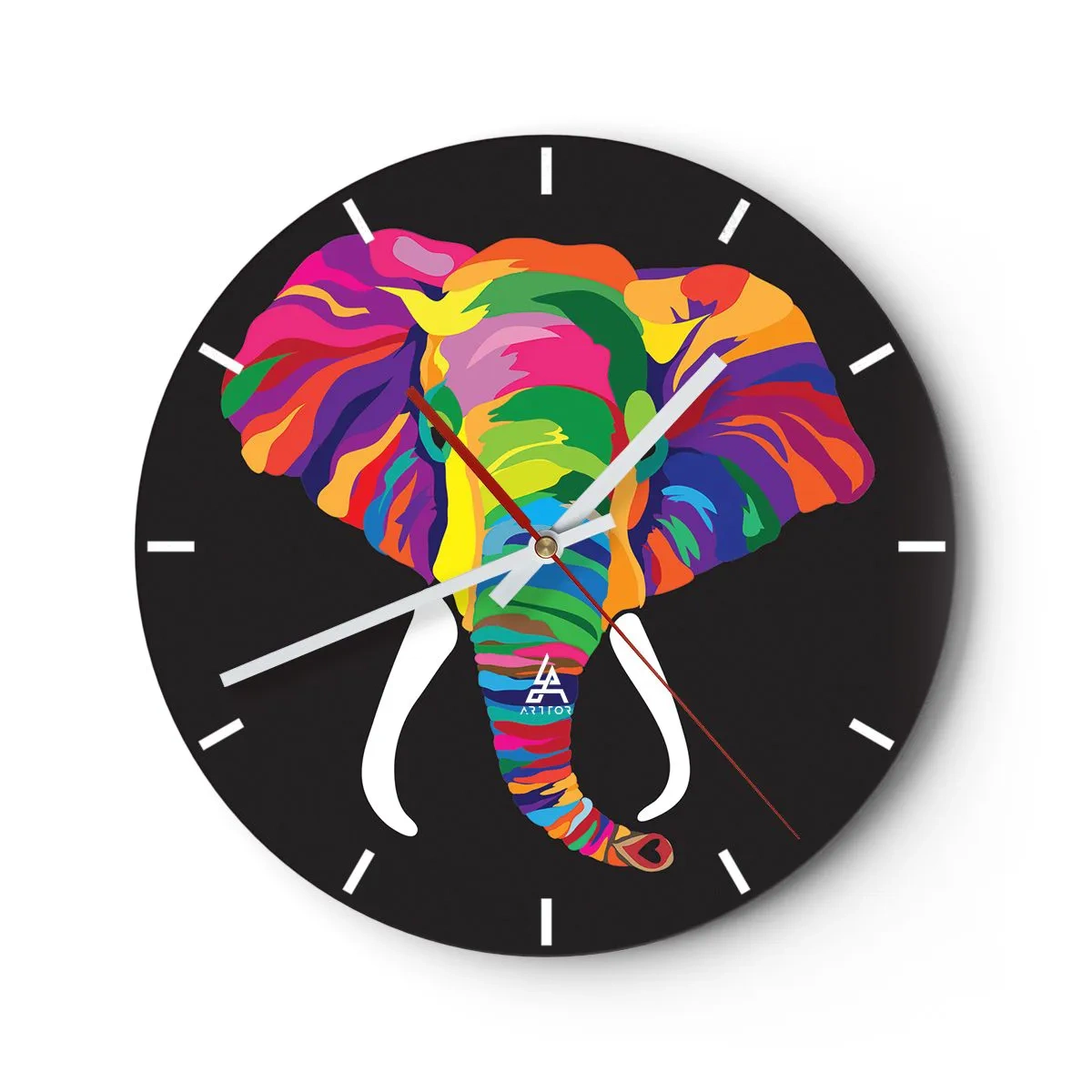 Reloj de pared - Reloj de vidrio - El elefante al que le gustaba bañarse en el arco iris - 40x40 cm
