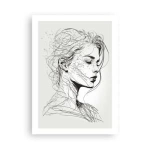 Póster - Un boceto de una mujer con cabello suelto, creado en un estilo minimalista. - 50x70cm - Retrato de ensueño - Decoración de pared moderna para salón y dormitorio ARTTOR
