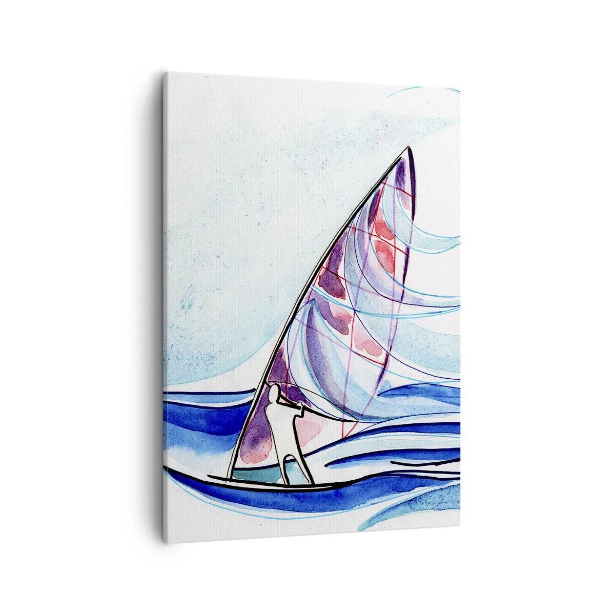 Cuadro sobre lienzo - Impresión de Imagen - Un surfista montando las olas en una composición abstracta de acuarela. - 50x70cm - Con el viento al ritmo de las olas - Decoración de pared moderna para salón y dormitorio ARTTOR